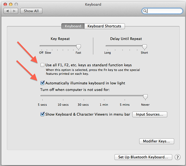 Adjust your keyboard and display brightness macbook